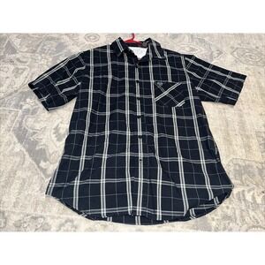 FMF Racing Mens Sz Medium Black Plaid Button-up shirt